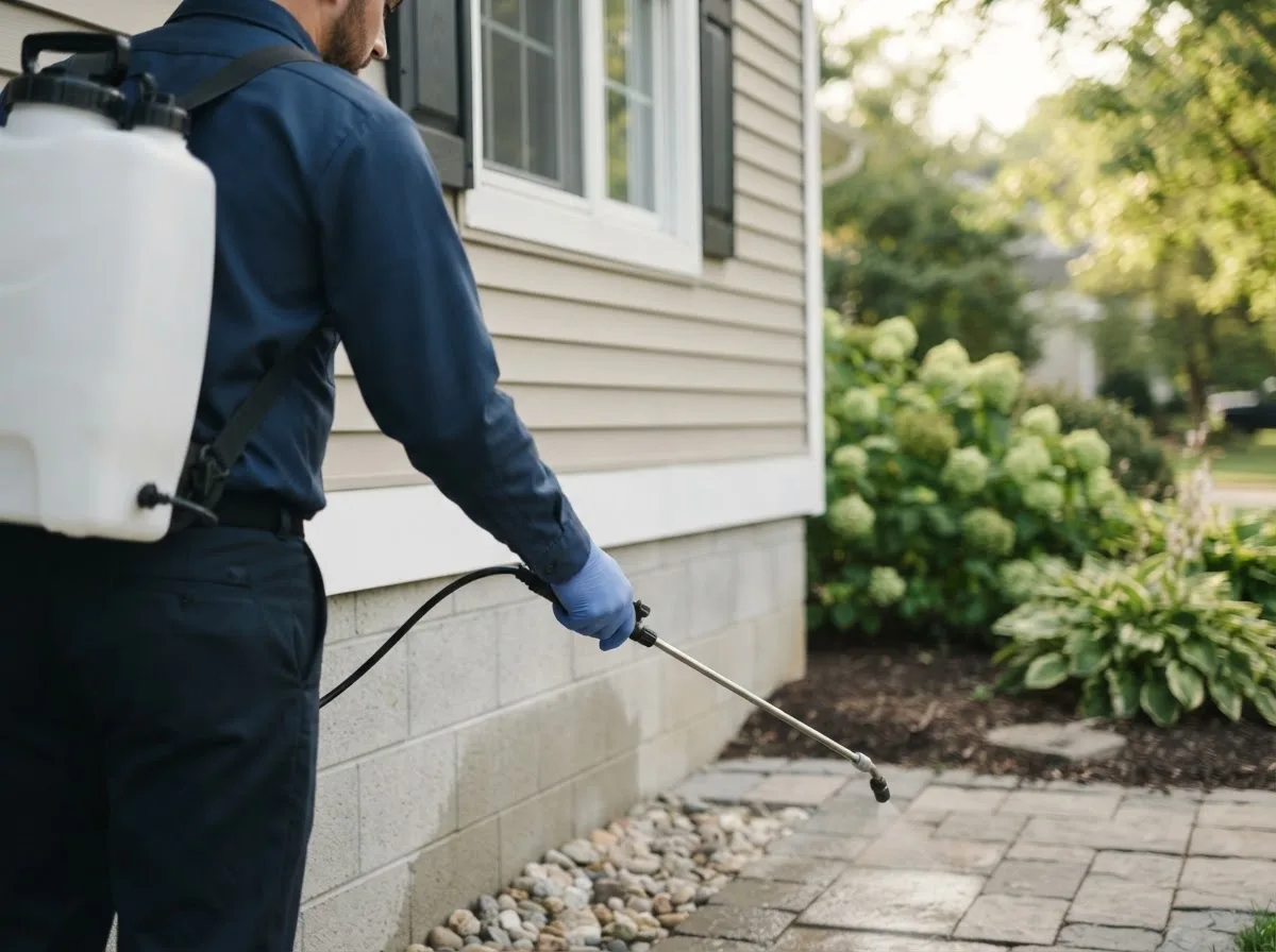 Pest control technician inspecting a home in Hamden, CT